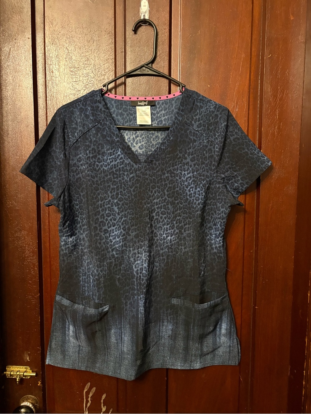 Navy Animal Print Scrub Top